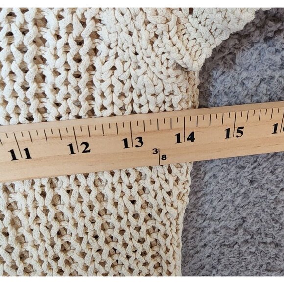 LOFT Women's Short Sleeve V Neck Pullover Sweater Open Knit Acrylic Beige Size S - Picture 8 of 10